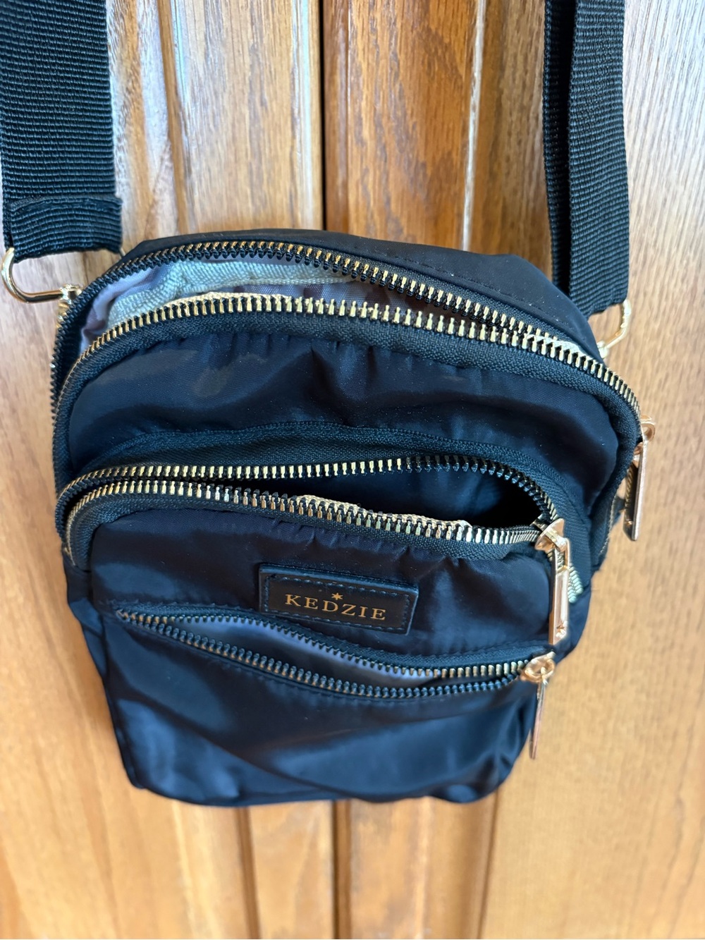 Kedzie Black Nylon Crossbody Belt Bag with Gold Zippers